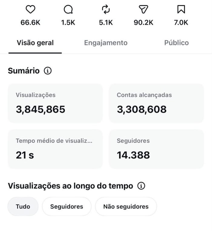 Painel: 3.845.865 visualizações e 14.388 seguidores